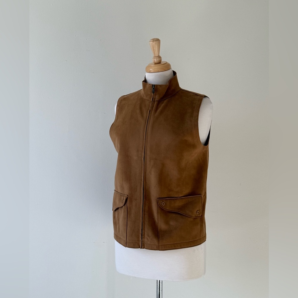 Lauren Ralph Lauren Faux Suede Brown Zip Utility Vest Size Petite Small
